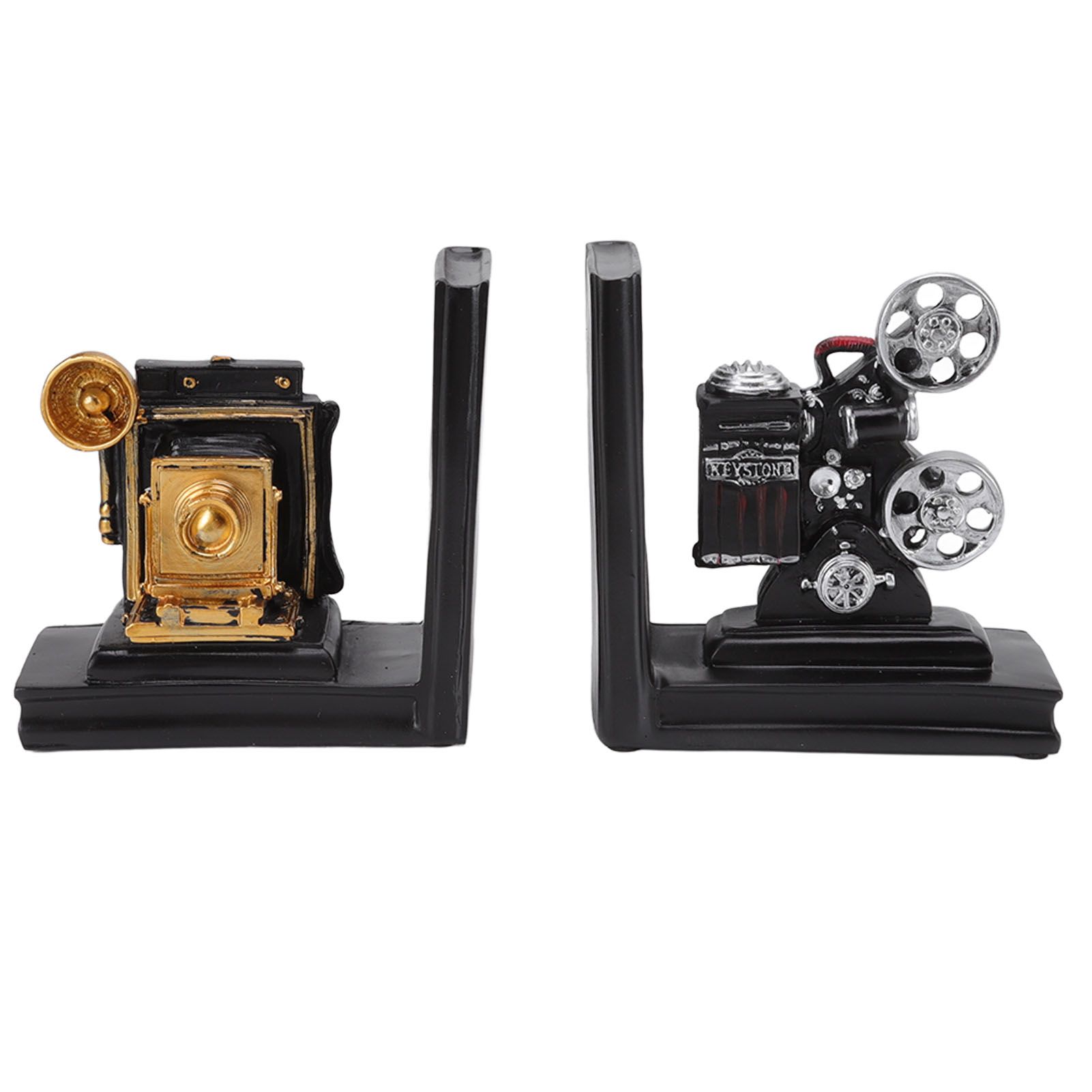One Pair Shelf Book Ends Movie Projector Designed Resin Bookend Decoration for Study Home Office - Image 3