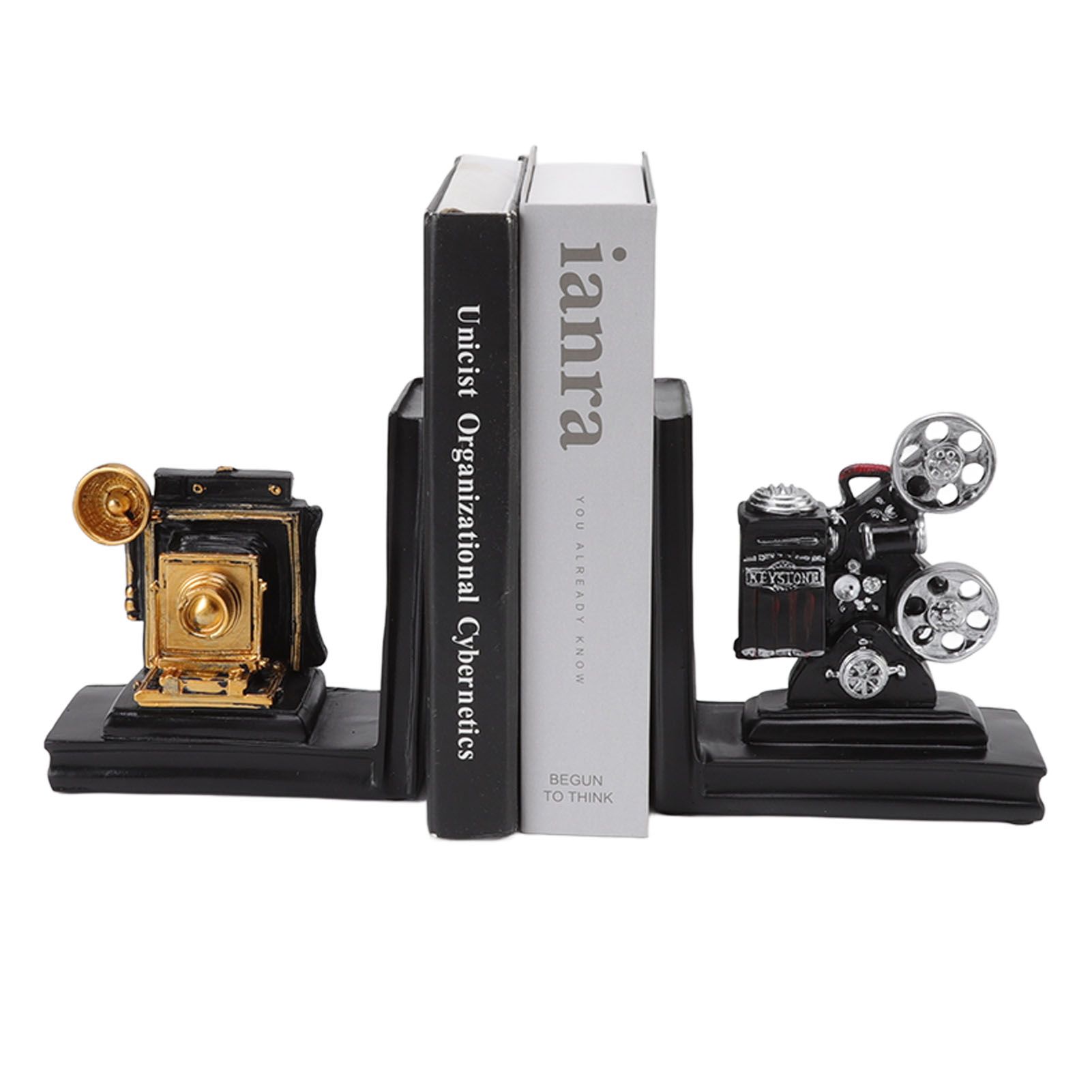 One Pair Shelf Book Ends Movie Projector Designed Resin Bookend Decoration for Study Home Office - Image 6