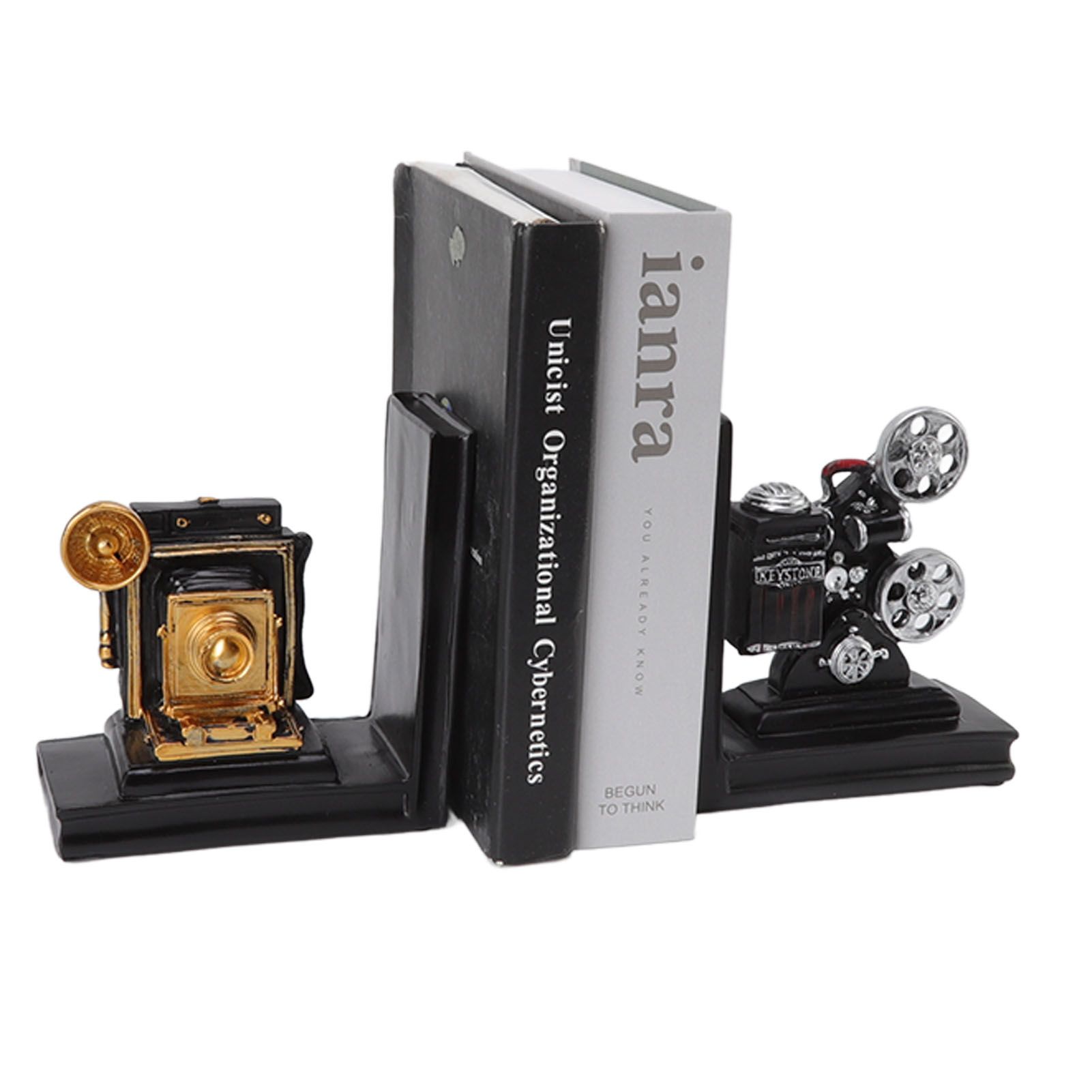One Pair Shelf Book Ends Movie Projector Designed Resin Bookend Decoration for Study Home Office - Image 7