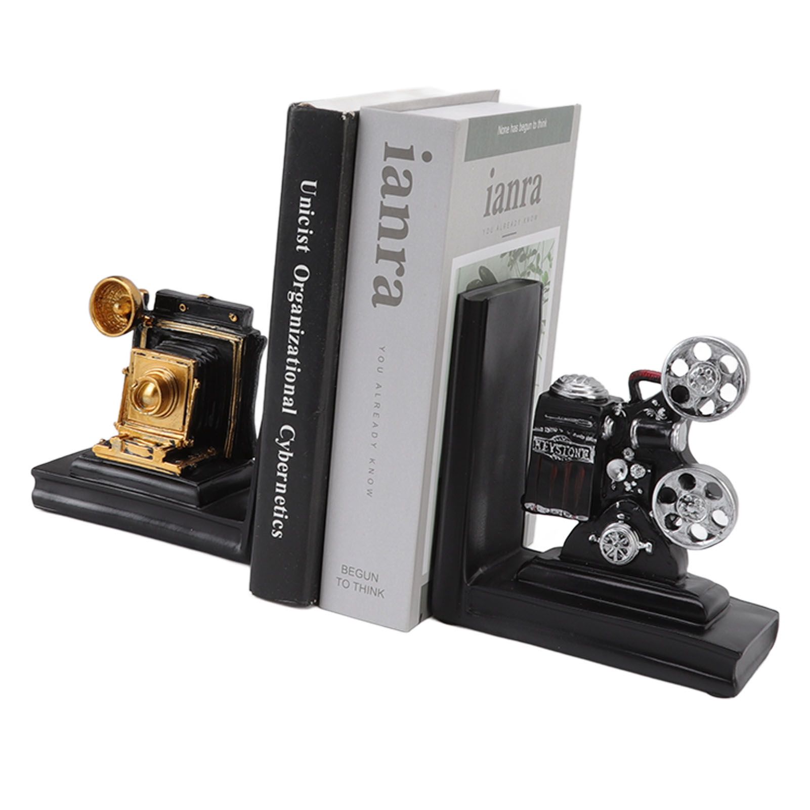 One Pair Shelf Book Ends Movie Projector Designed Resin Bookend Decoration for Study Home Office - Image 8