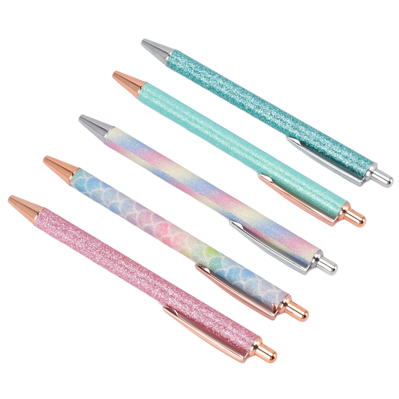 Ballpoint Pens Waterproof Ink Lightweight Portable Plastic Pressing Type Clip Design Writing Ballpoint Pens Set of 5pcs - Image 4