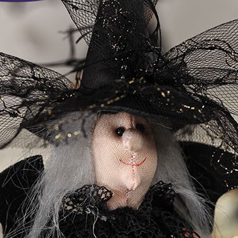 Halloween Decoration Witch Doll Dressed in Gauzy Skirt with Besom Desktop Decor Ornaments for Party Props Black - Image 2