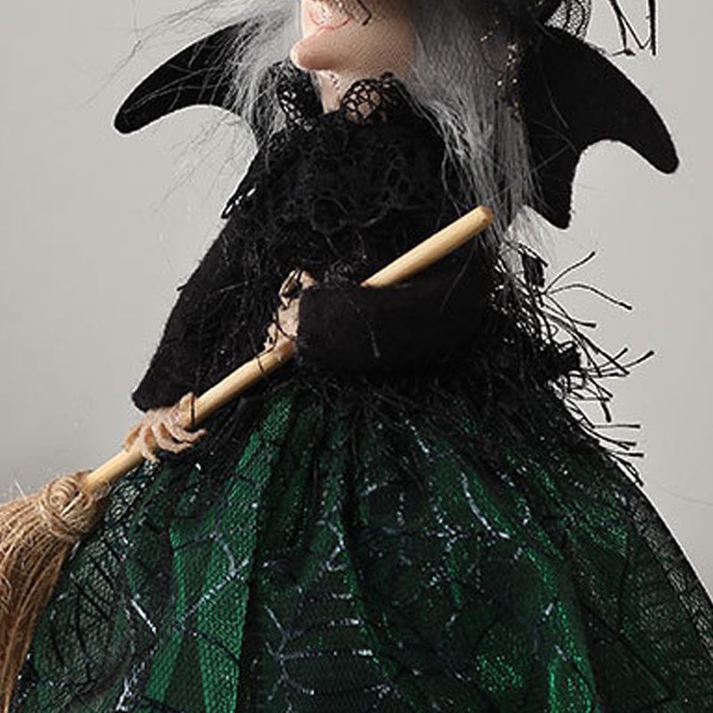 Halloween Decoration Witch Doll Dressed in Gauzy Skirt with Besom Desktop Decor Ornaments for Party Props Green - Image 5