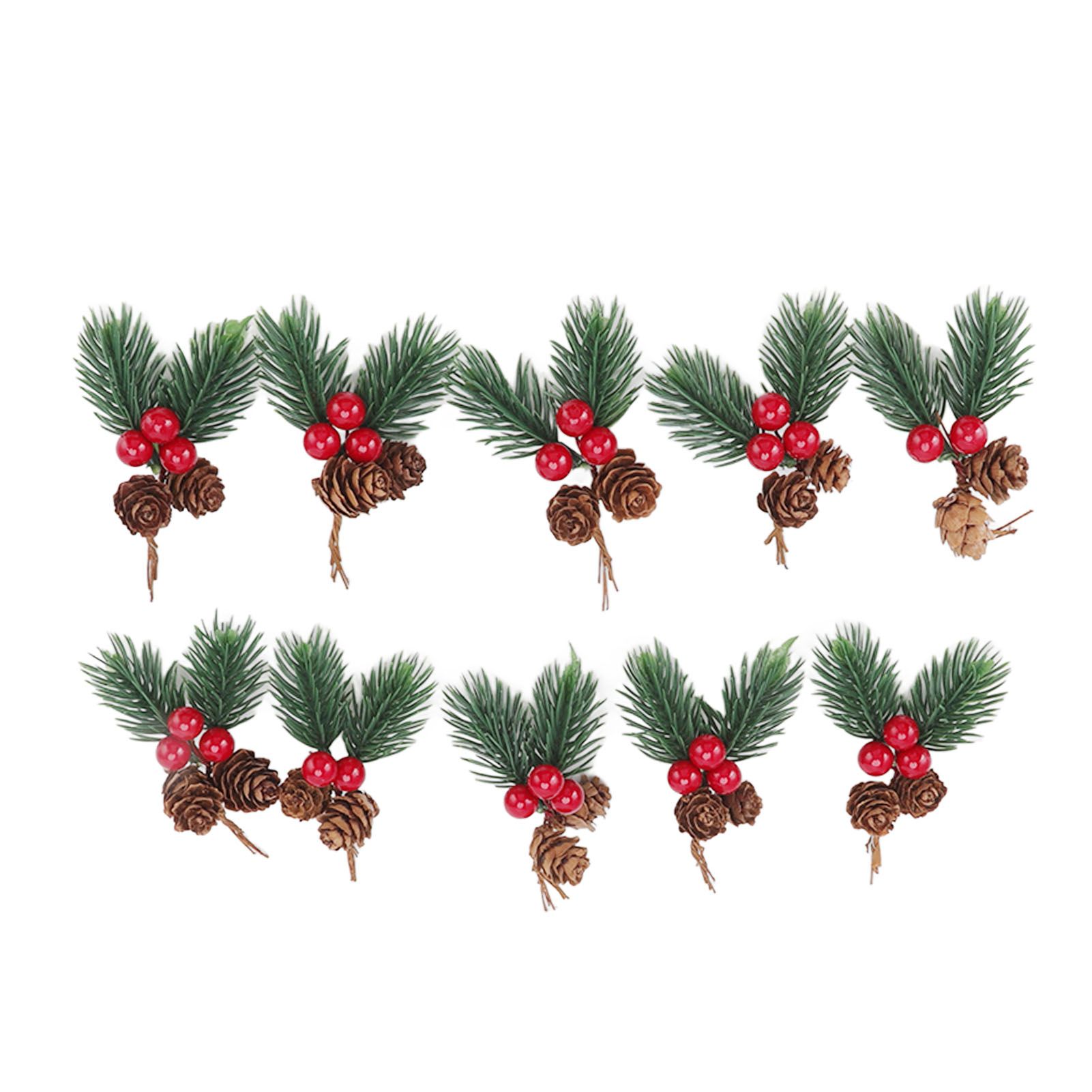10Pcs Christmas Picks Pinecone Red Berry Pin Needle Artificial Delicate Christmas Decorations - Image 1
