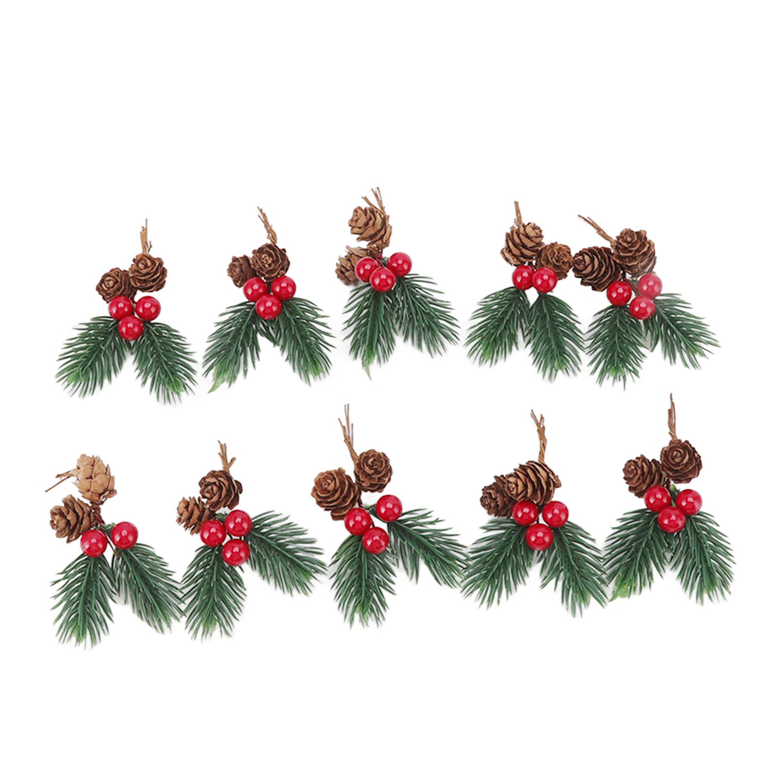 10Pcs Christmas Picks Pinecone Red Berry Pin Needle Artificial Delicate Christmas Decorations - Image 2