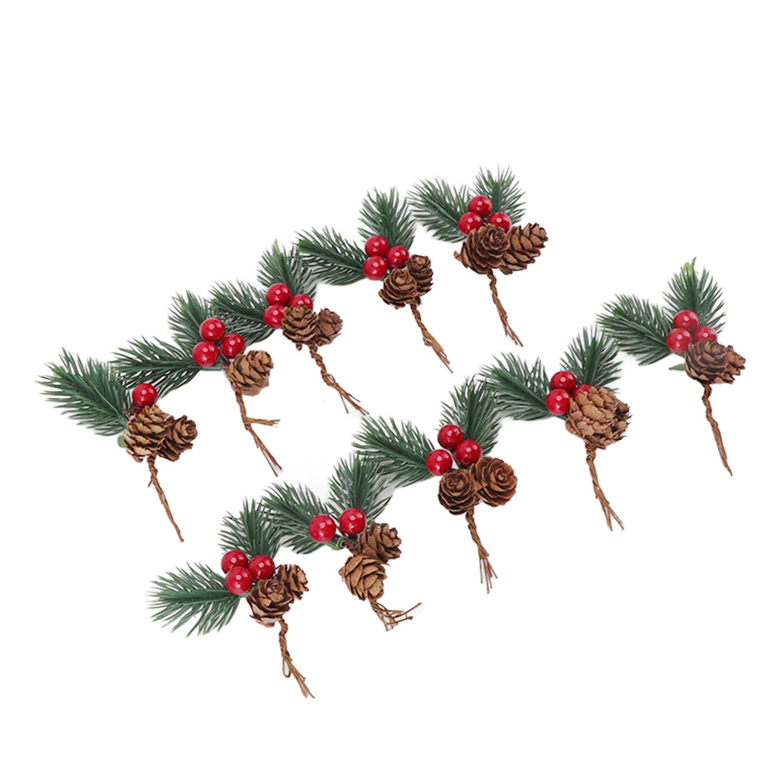 10Pcs Christmas Picks Pinecone Red Berry Pin Needle Artificial Delicate Christmas Decorations - Image 3