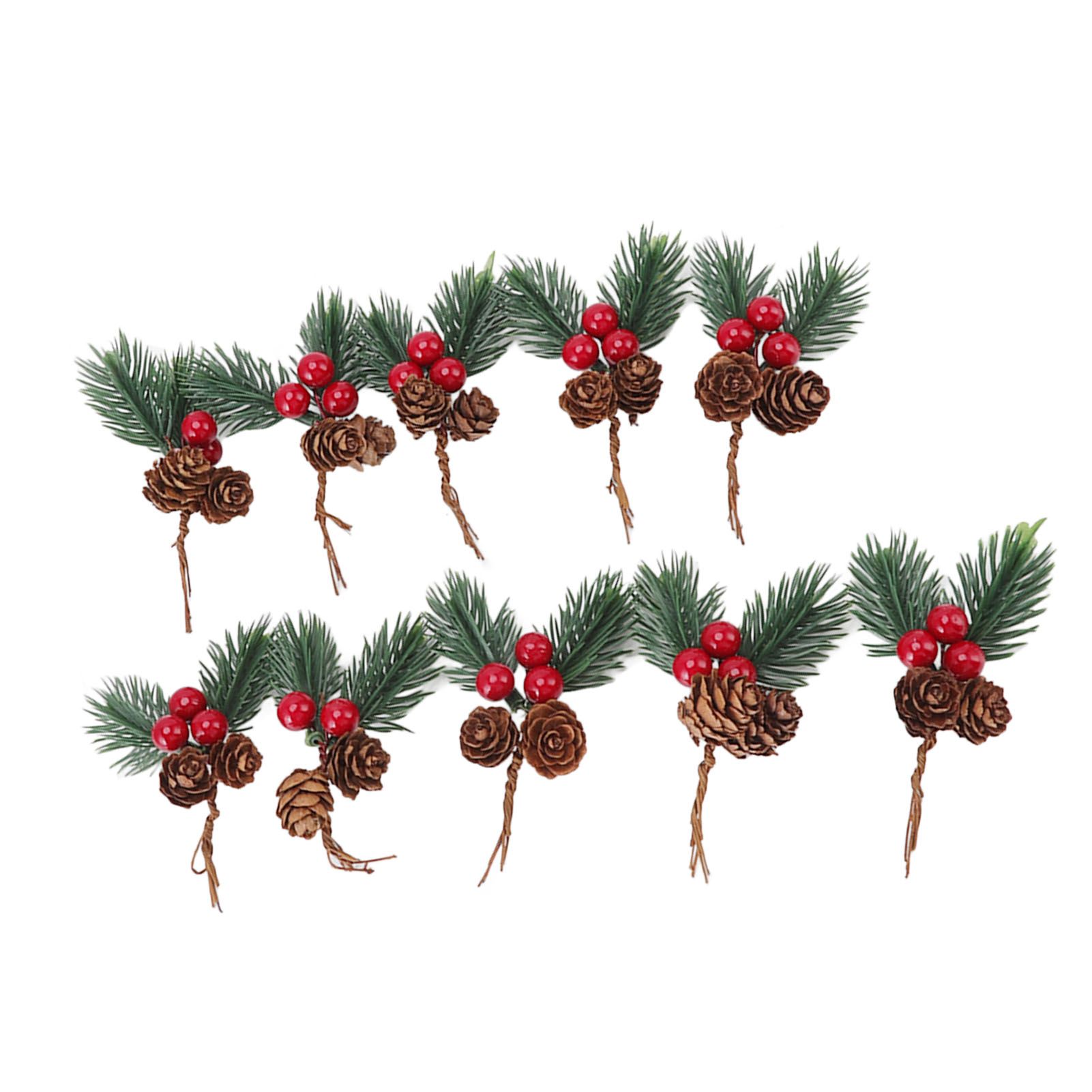 10Pcs Christmas Picks Pinecone Red Berry Pin Needle Artificial Delicate Christmas Decorations - Image 5