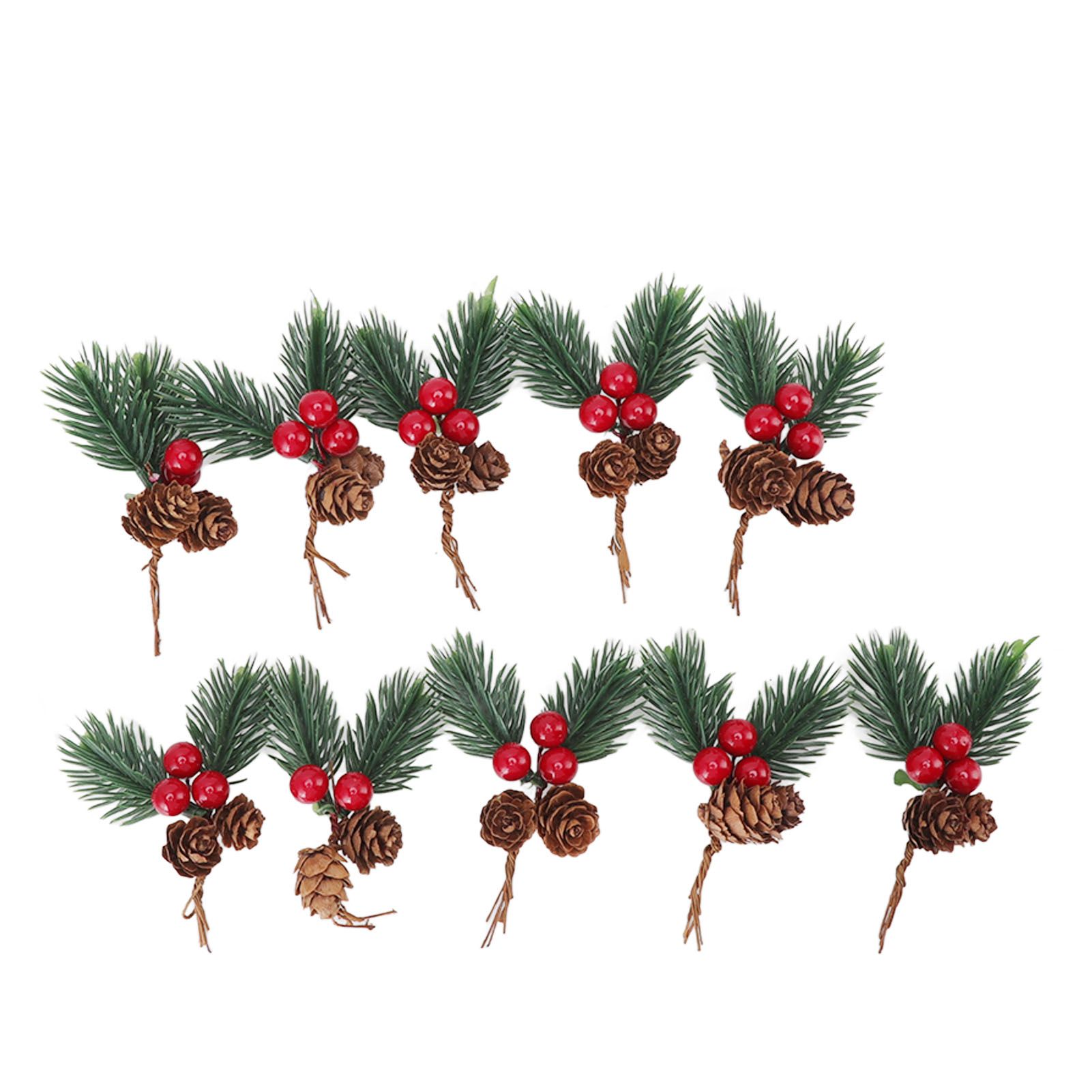 10Pcs Christmas Picks Pinecone Red Berry Pin Needle Artificial Delicate Christmas Decorations - Image 8