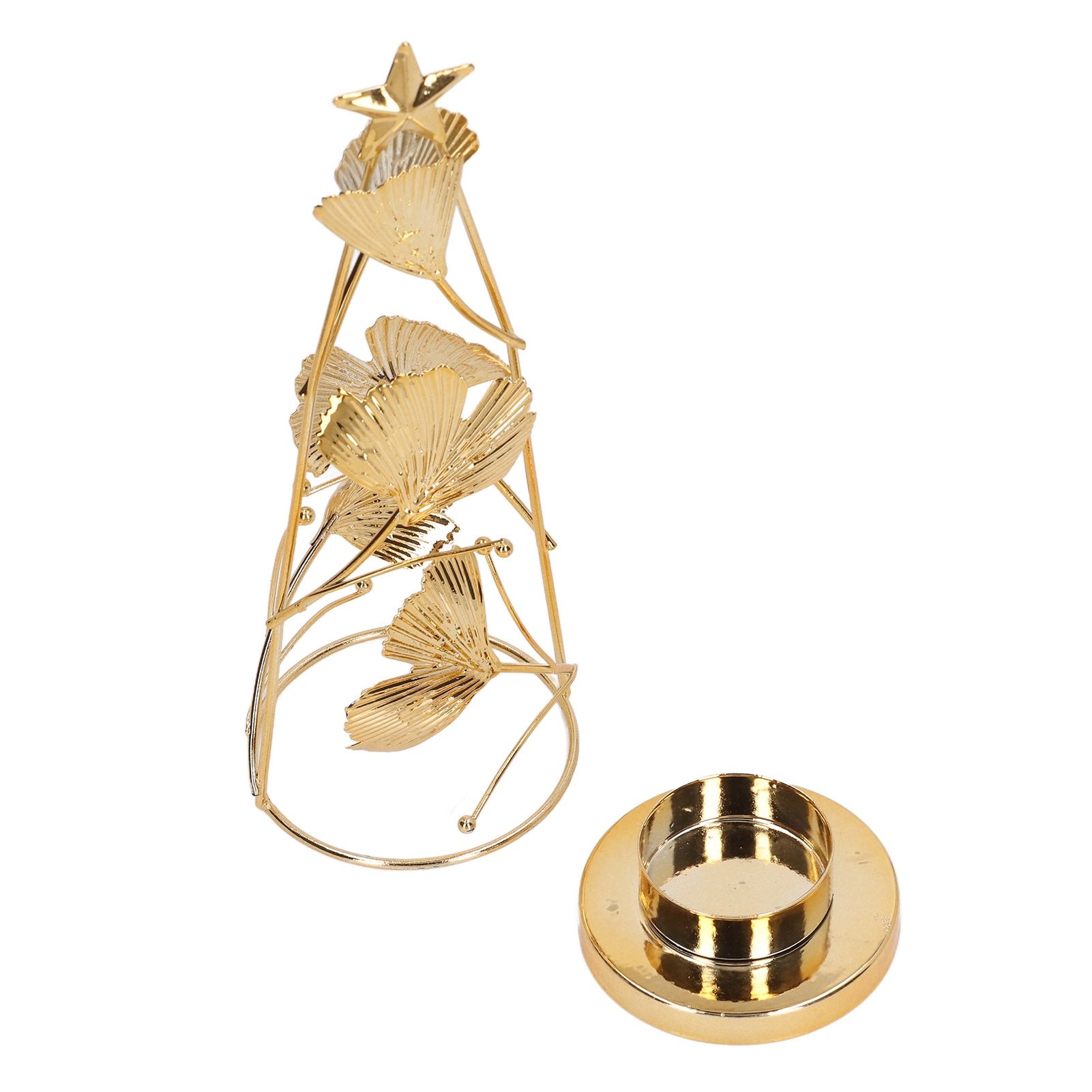Christmas Tree Candlesticks Gold Iron Small Round Cup Xmas Light Candle Holders with Apricot Leaves for Table Decoration - Image 1