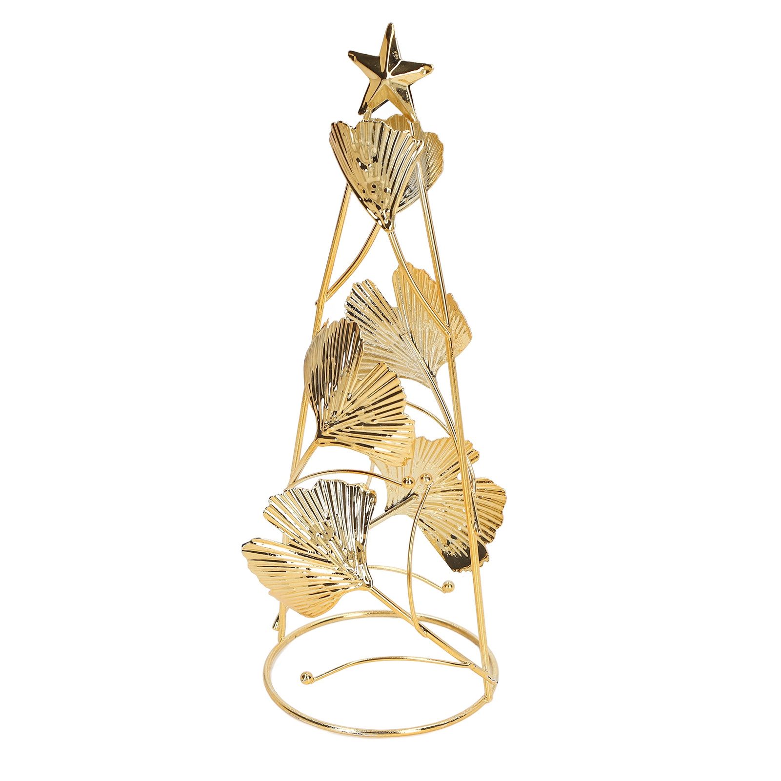 Christmas Tree Candlesticks Gold Iron Small Round Cup Xmas Light Candle Holders with Apricot Leaves for Table Decoration - Image 3