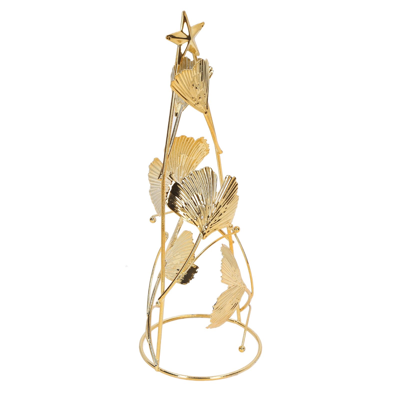 Christmas Tree Candlesticks Gold Iron Small Round Cup Xmas Light Candle Holders with Apricot Leaves for Table Decoration - Image 4