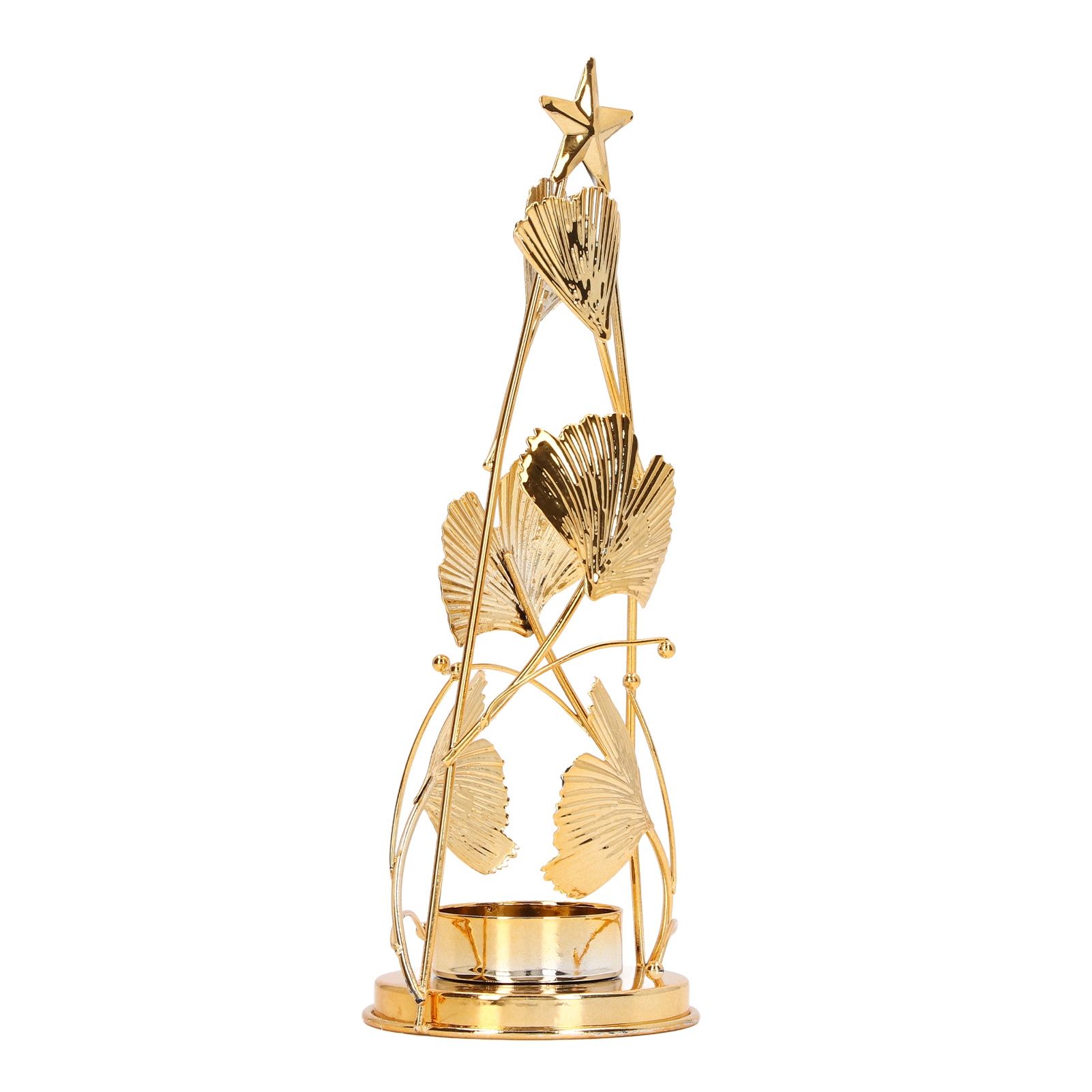 Christmas Tree Candlesticks Gold Iron Small Round Cup Xmas Light Candle Holders with Apricot Leaves for Table Decoration - Image 7
