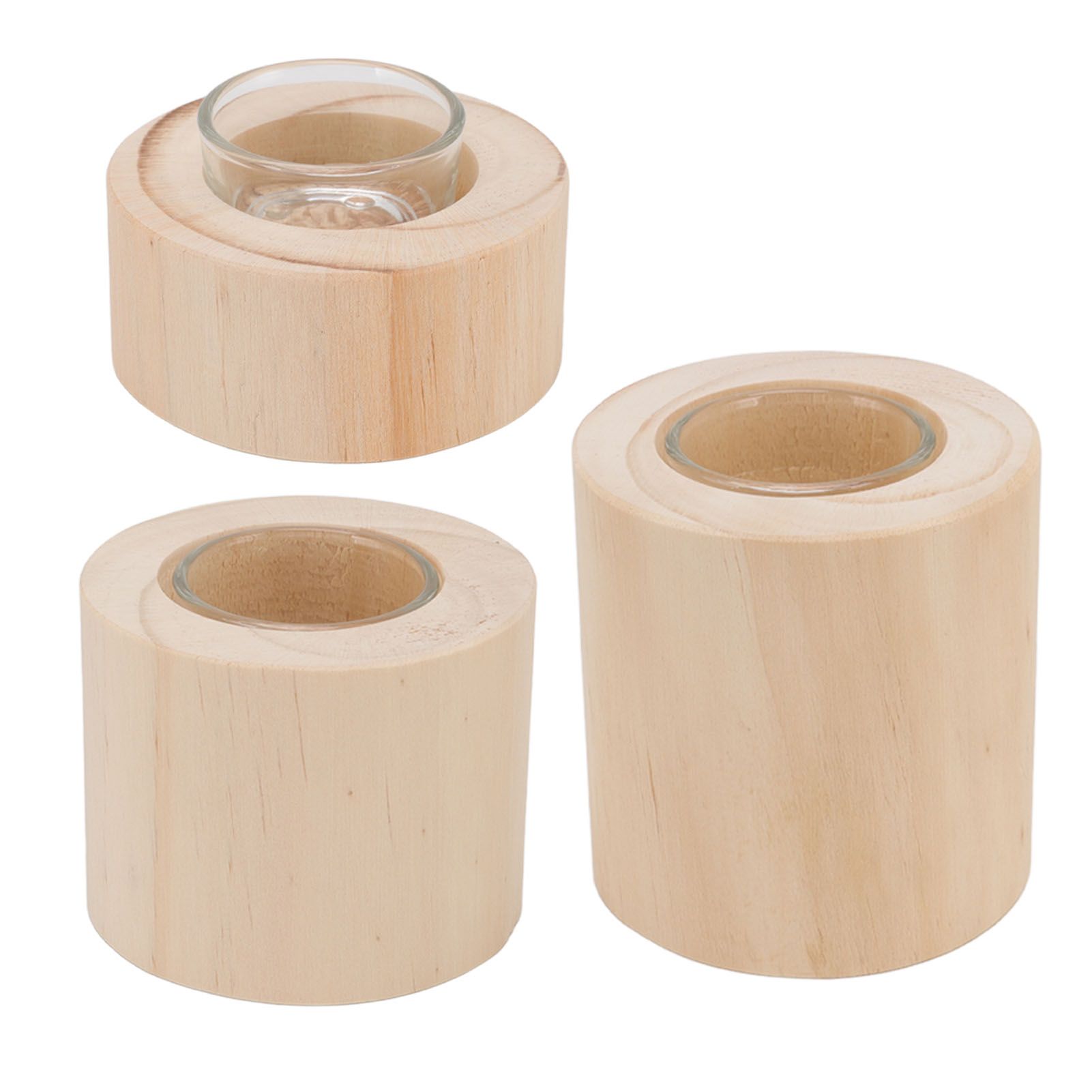 3Pcs Wooden Candle Cup Holders Low Medium High Simple Wooden Candlestick for Living Room Office Study Bedroom - Image 3