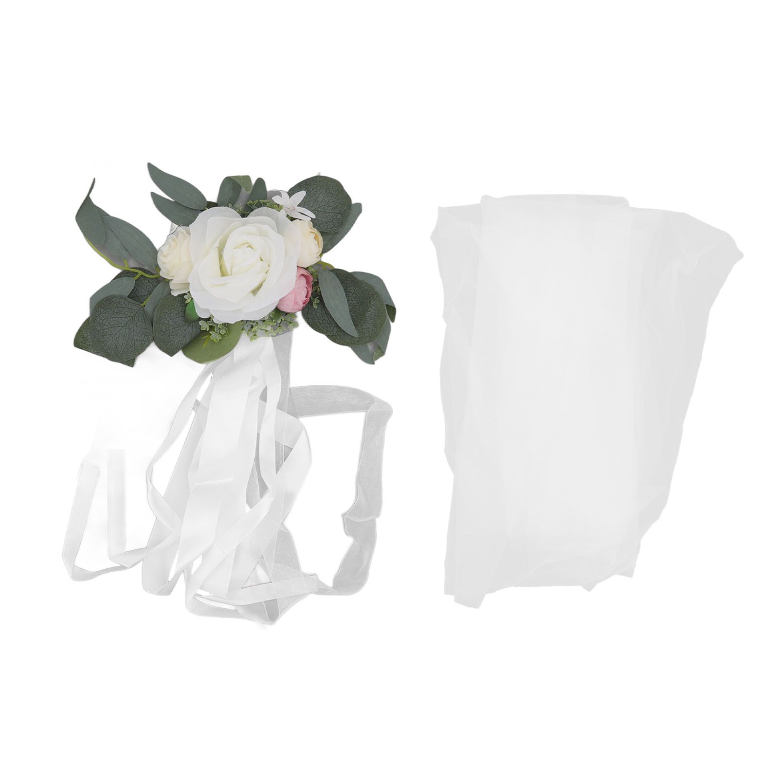 Chair Back Flower Simple Style Attractive Decorative Vivid Beautiful Artificial Flowers with Ribbons for Wedding Decoration White - Image 1