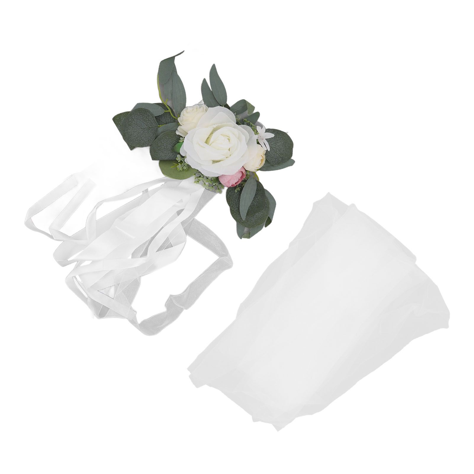 Chair Back Flower Simple Style Attractive Decorative Vivid Beautiful Artificial Flowers with Ribbons for Wedding Decoration White - Image 4