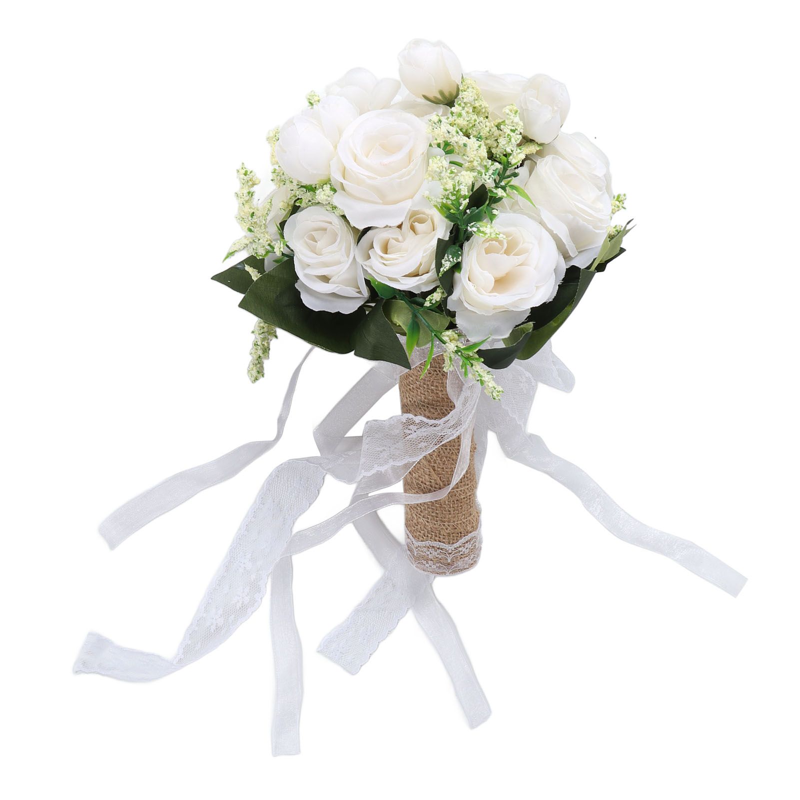 Holding Flowers Artificial Lifelike Modern Elegant Decorative Bridal Bouquet for Wedding Photography Milky White - Image 1
