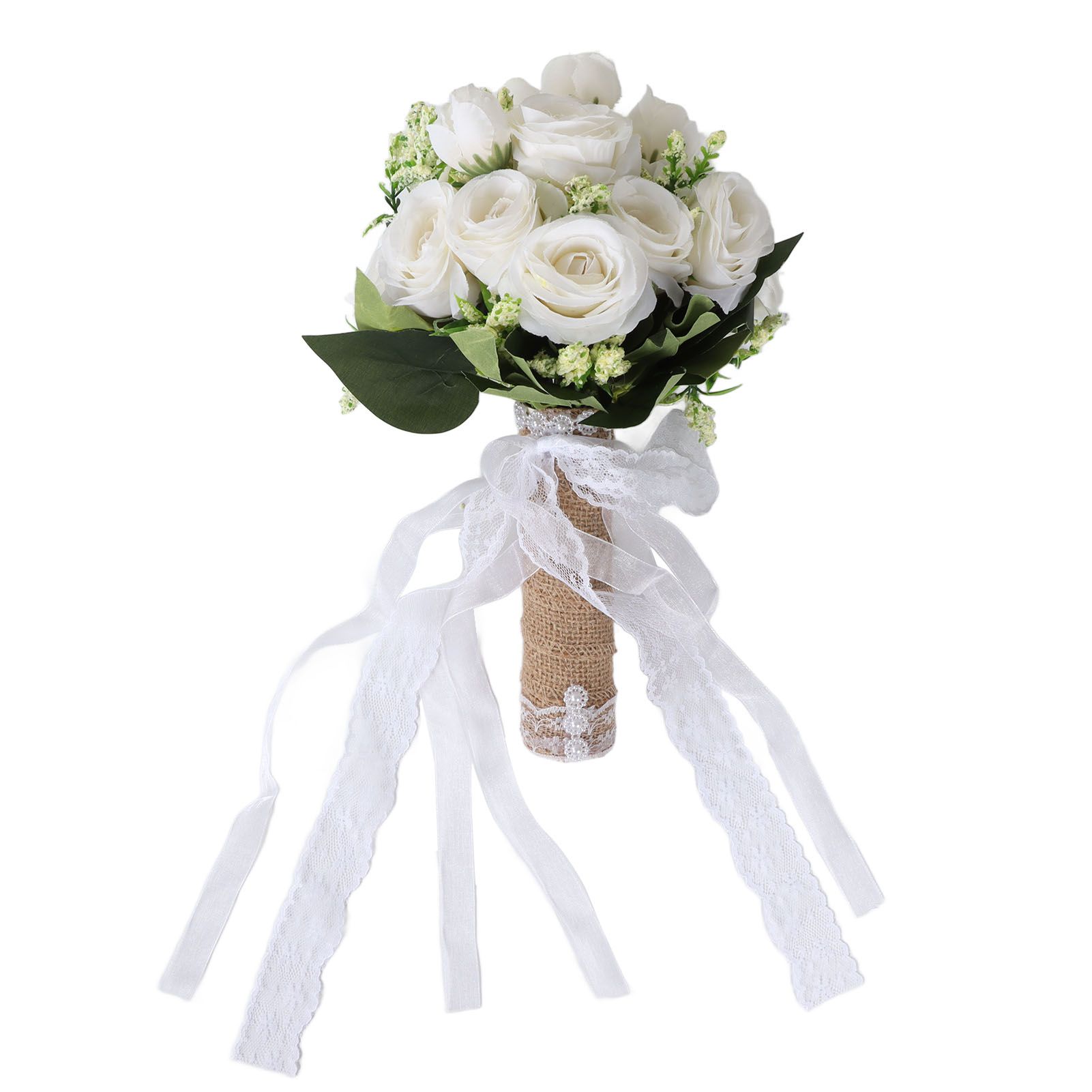 Holding Flowers Artificial Lifelike Modern Elegant Decorative Bridal Bouquet for Wedding Photography Milky White - Image 2