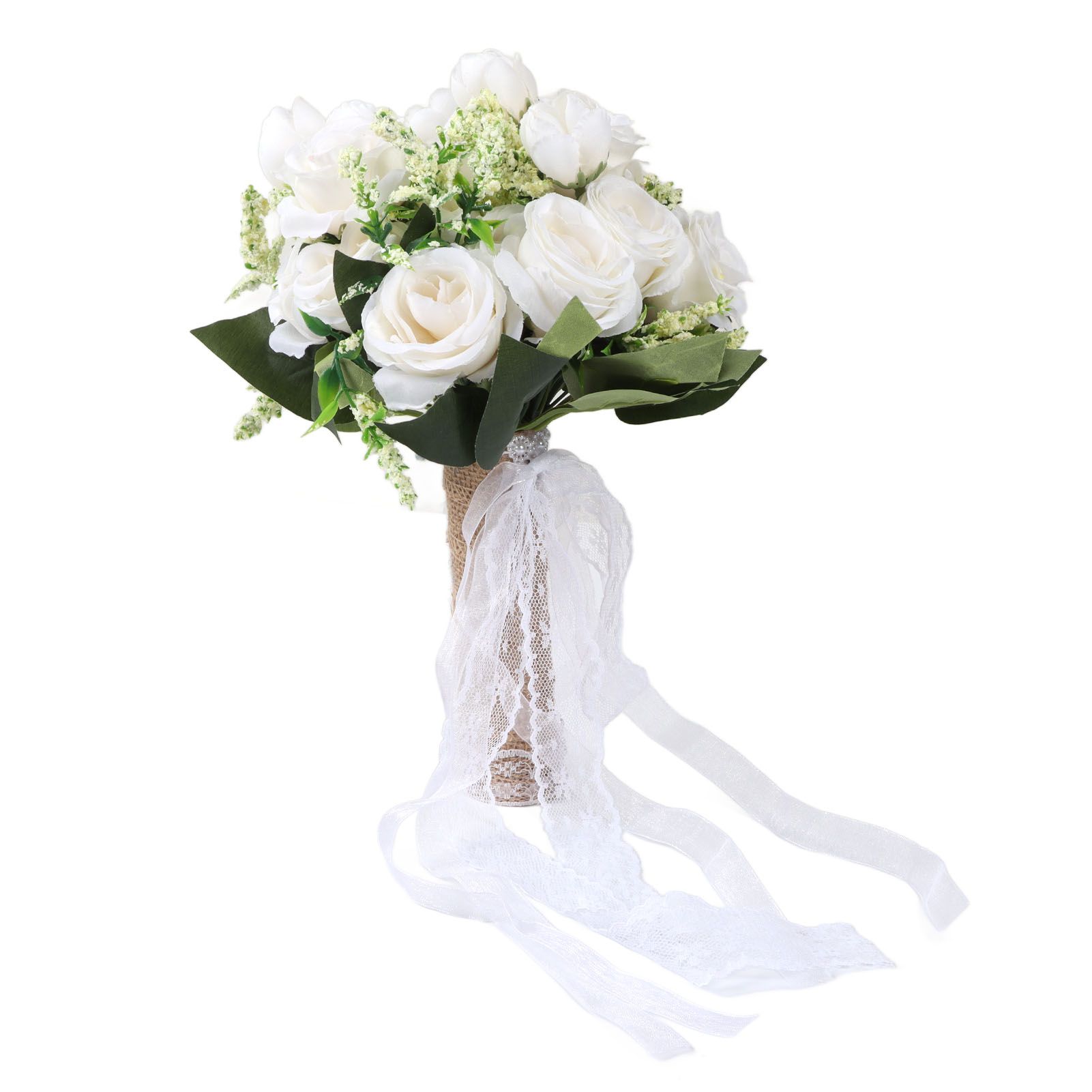 Holding Flowers Artificial Lifelike Modern Elegant Decorative Bridal Bouquet for Wedding Photography Milky White - Image 4