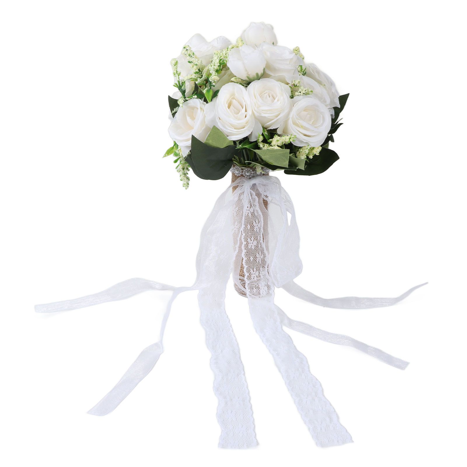 Holding Flowers Artificial Lifelike Modern Elegant Decorative Bridal Bouquet for Wedding Photography Milky White - Image 5