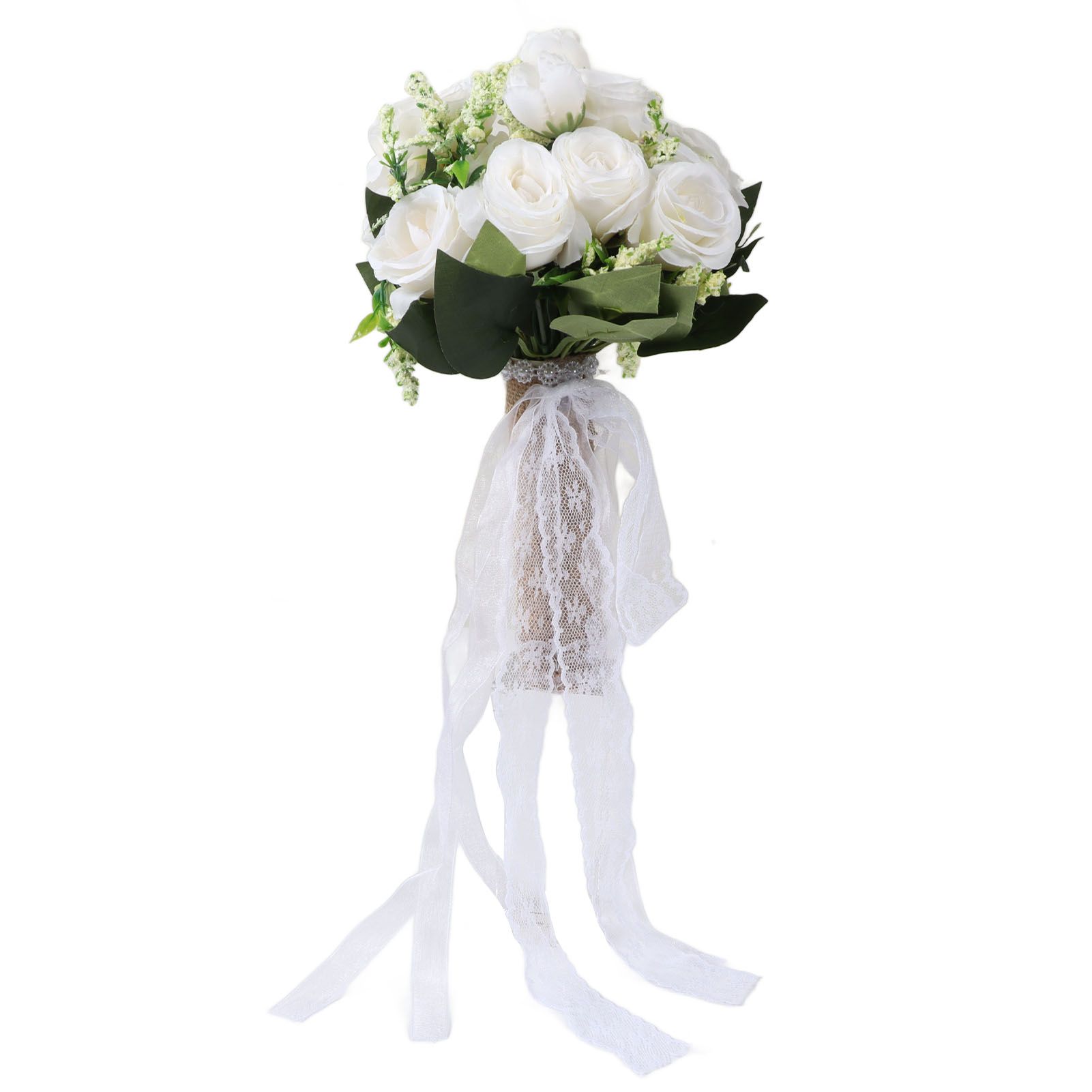 Holding Flowers Artificial Lifelike Modern Elegant Decorative Bridal Bouquet for Wedding Photography Milky White - Image 6