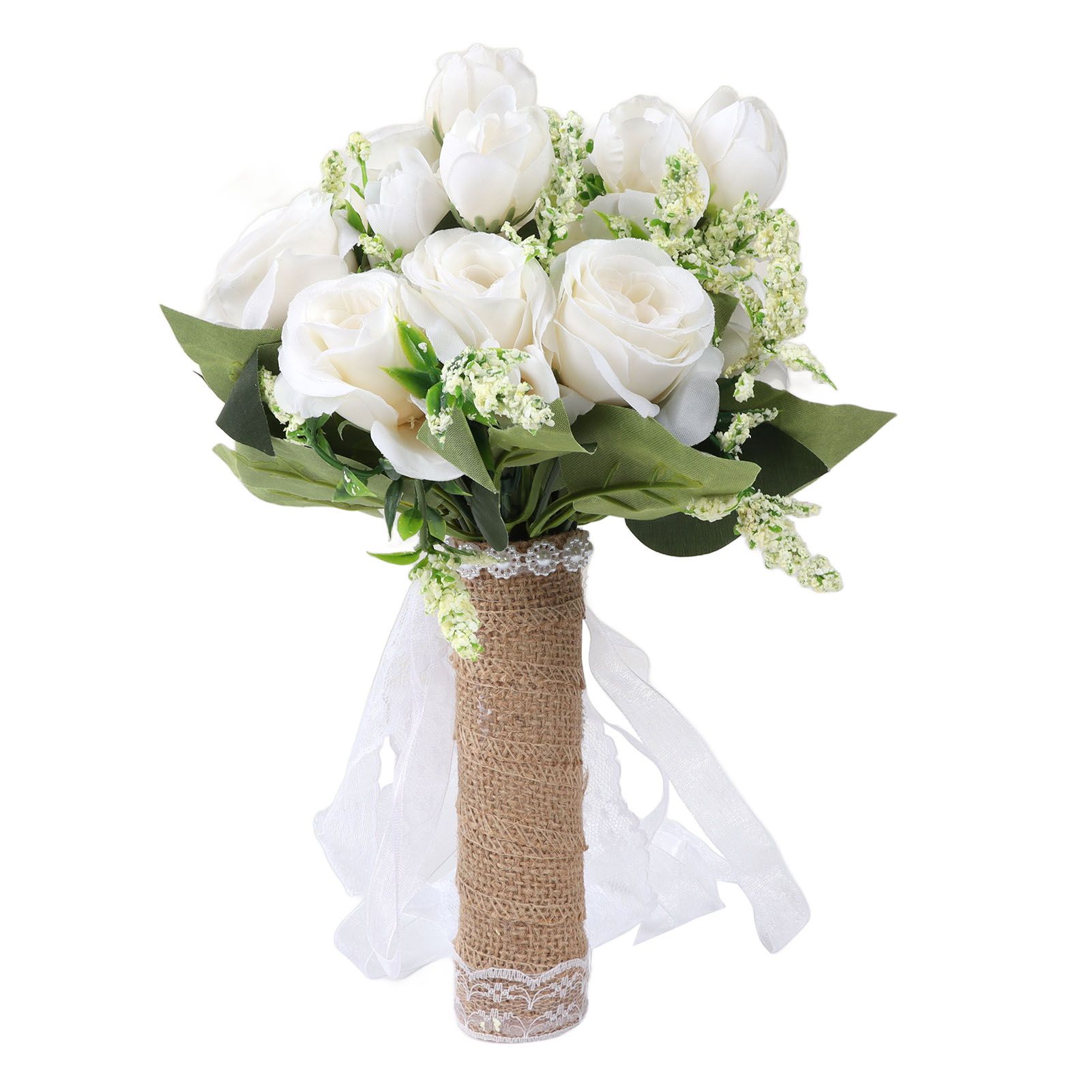 Holding Flowers Artificial Lifelike Modern Elegant Decorative Bridal Bouquet for Wedding Photography Milky White - Image 7