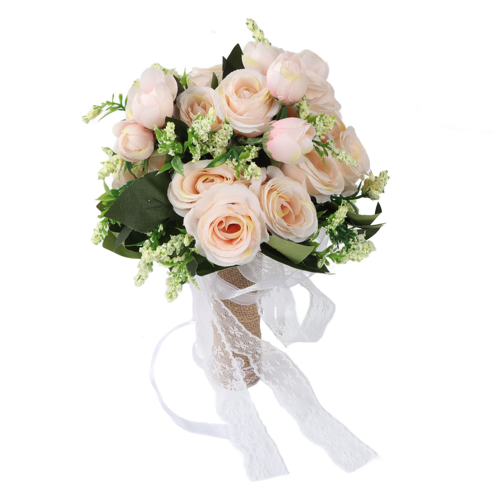 Holding Flowers Artificial Lifelike Modern Elegant Decorative Bridal Bouquet for Wedding Photography Champagne - Image 1