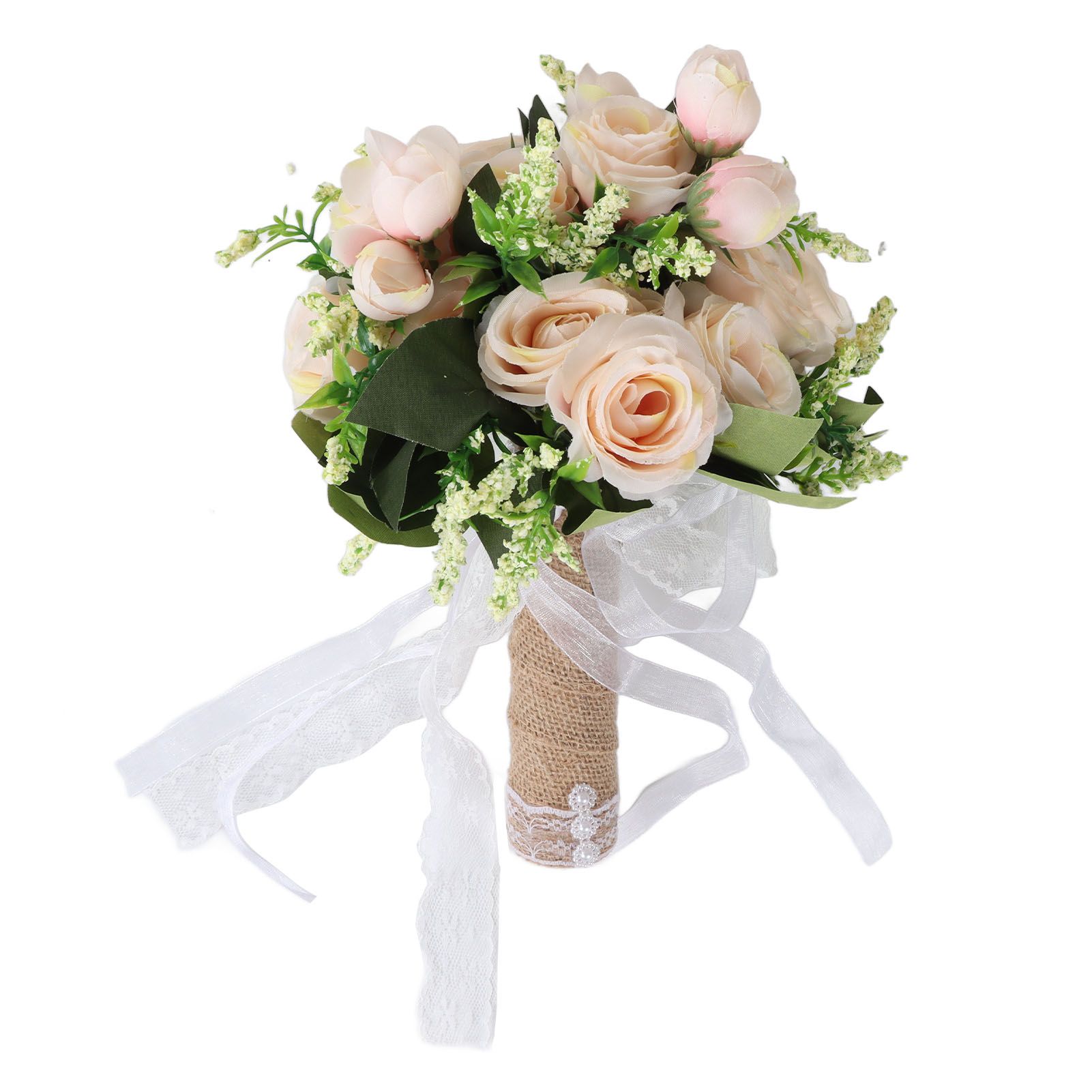 Holding Flowers Artificial Lifelike Modern Elegant Decorative Bridal Bouquet for Wedding Photography Champagne - Image 3
