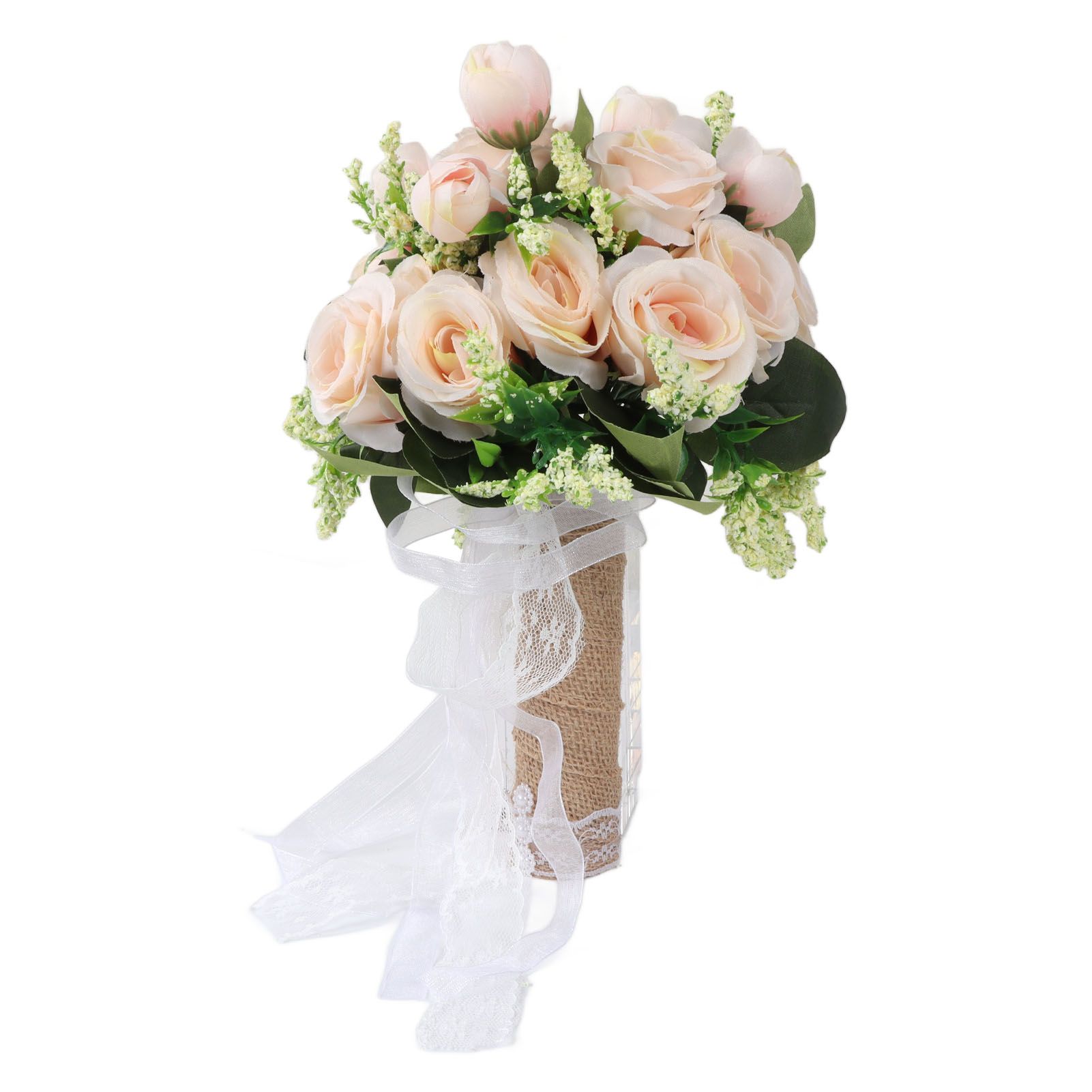 Holding Flowers Artificial Lifelike Modern Elegant Decorative Bridal Bouquet for Wedding Photography Champagne - Image 4