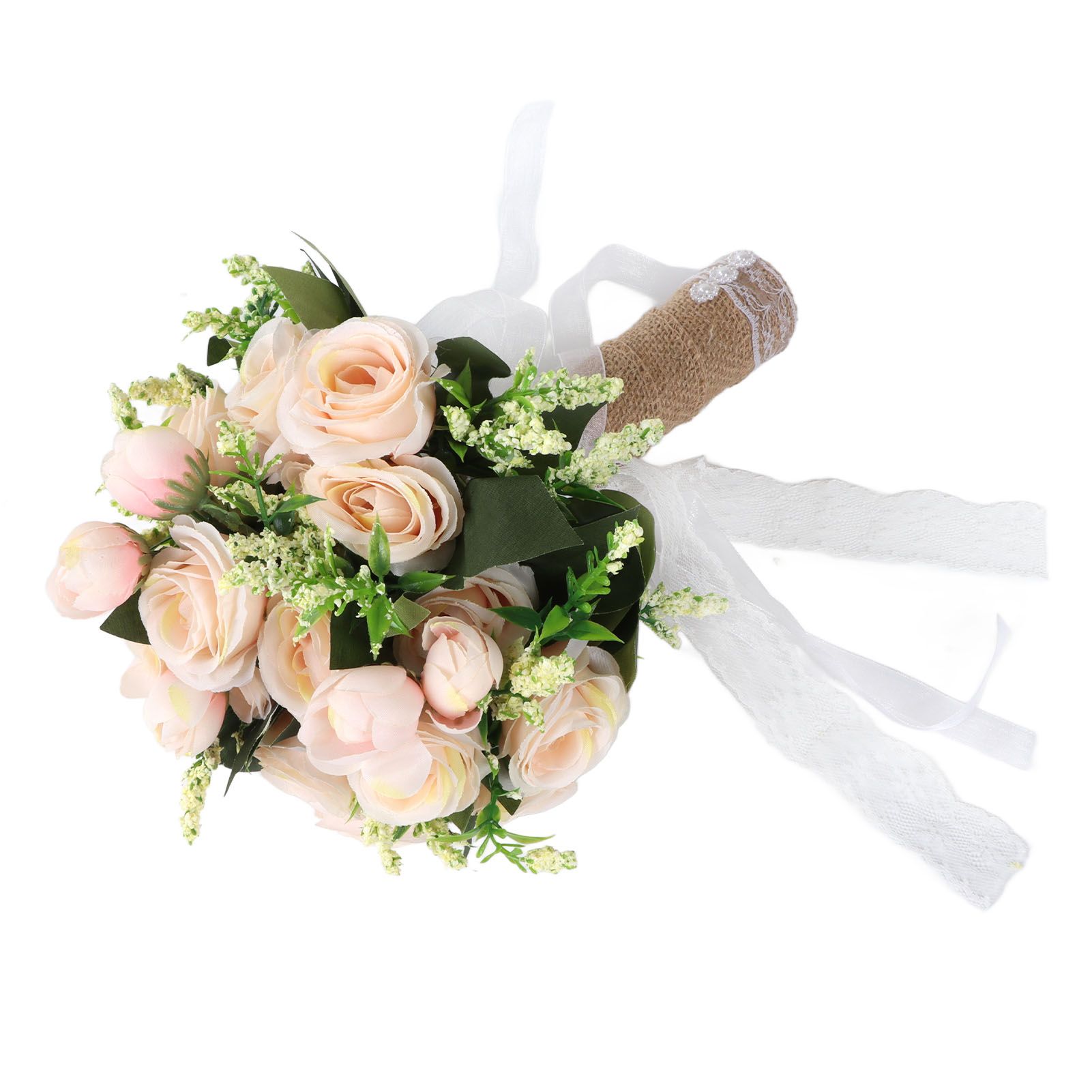 Holding Flowers Artificial Lifelike Modern Elegant Decorative Bridal Bouquet for Wedding Photography Champagne - Image 8