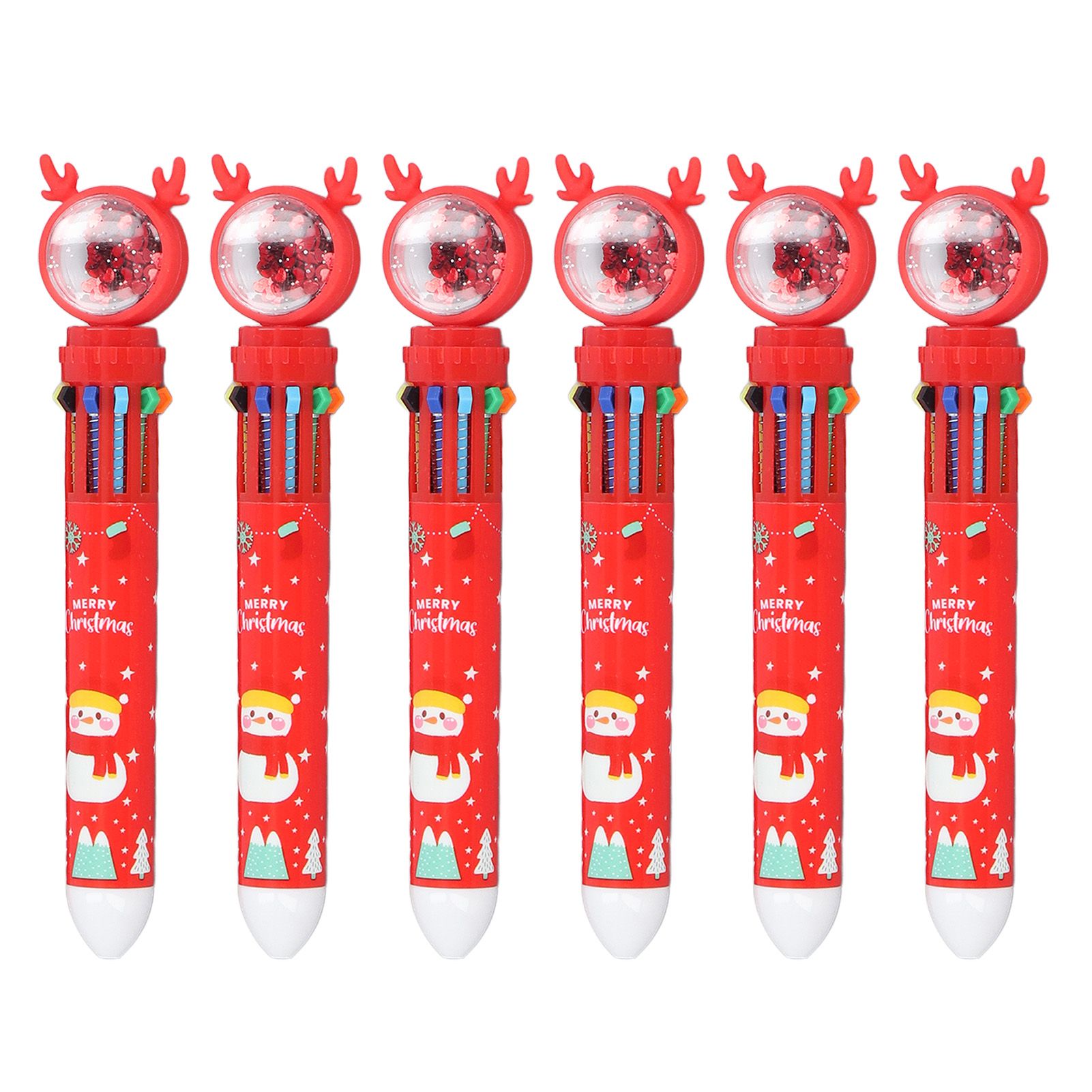 6pcs Christmas Ballpoint Pen 10 Colors Innovative Christmas Press Ballpoint Pen for Teacher Students Children Gift Christmas Snowman - Image 1