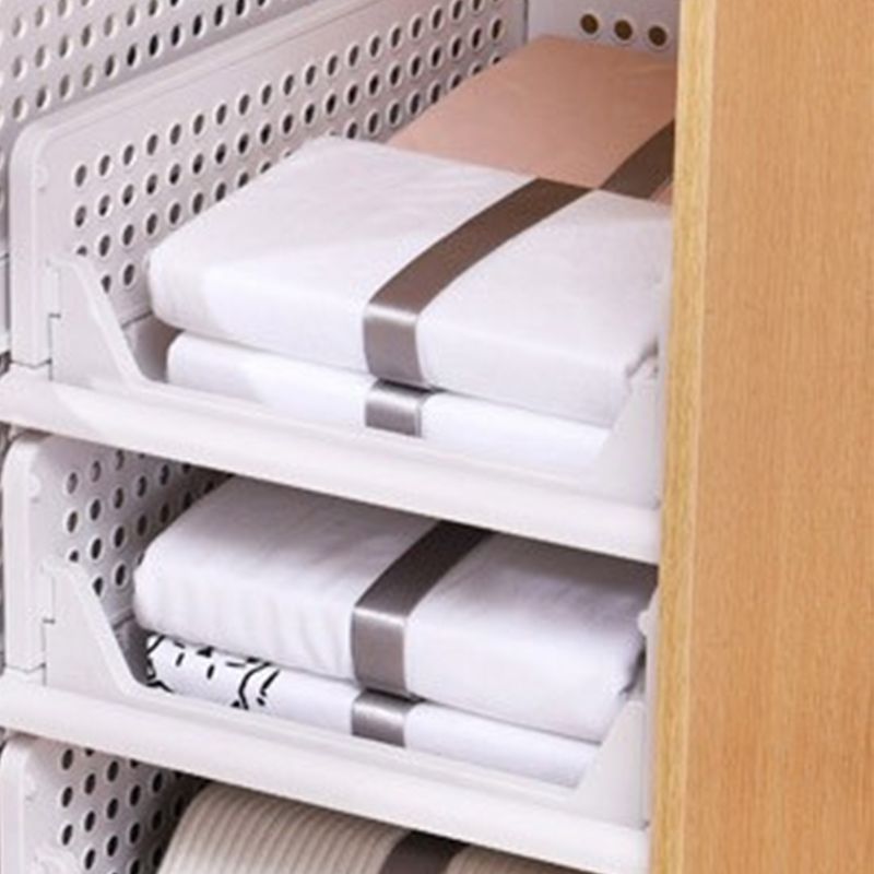 Wardrobe Foldable Storage Basket Layered Divider Drawer Rack Stackable Clothes Organizing Basket 33x43x14cm/13.0x16.9x5.5in - Image 4