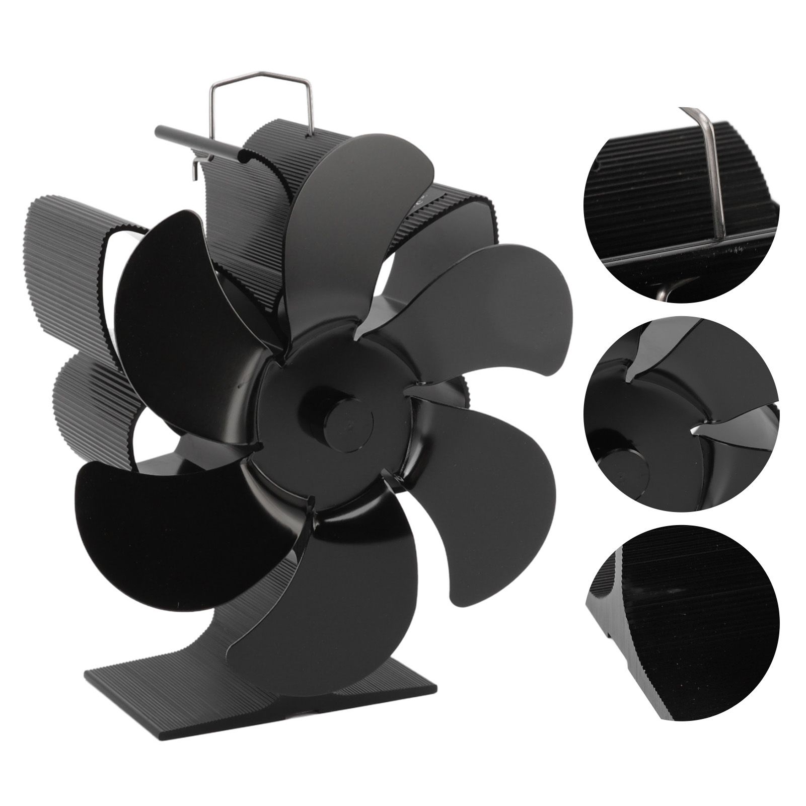 Stove Fan 6 Blades Greater Air Volume Low Noise Operation Wear Resistance Fireplace Fan Black S - Image 8