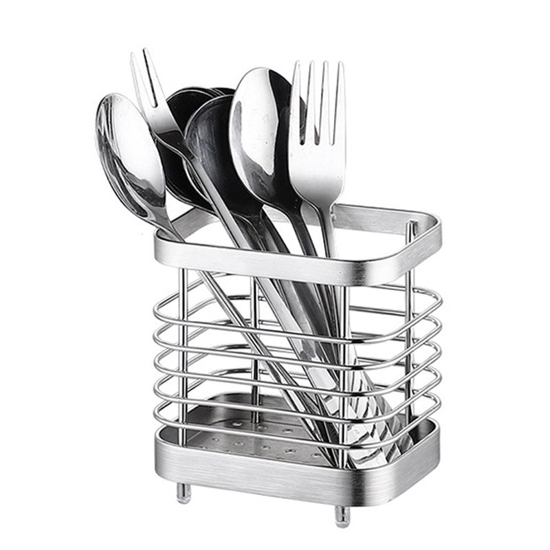 Utensil Holder Drying Rack Stainless Steel Draining Basket Wall Mount No Drilling for Kitchen Chopsticks Small Original Color - Image 1