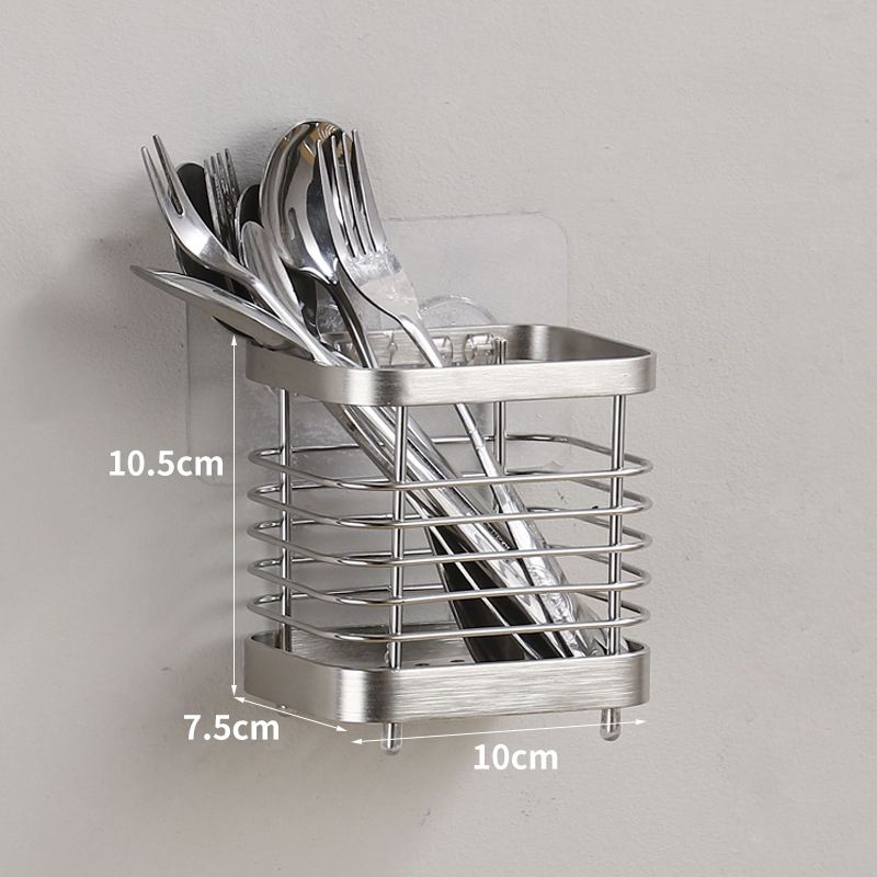 Utensil Holder Drying Rack Stainless Steel Draining Basket Wall Mount No Drilling for Kitchen Chopsticks Small Original Color - Image 5