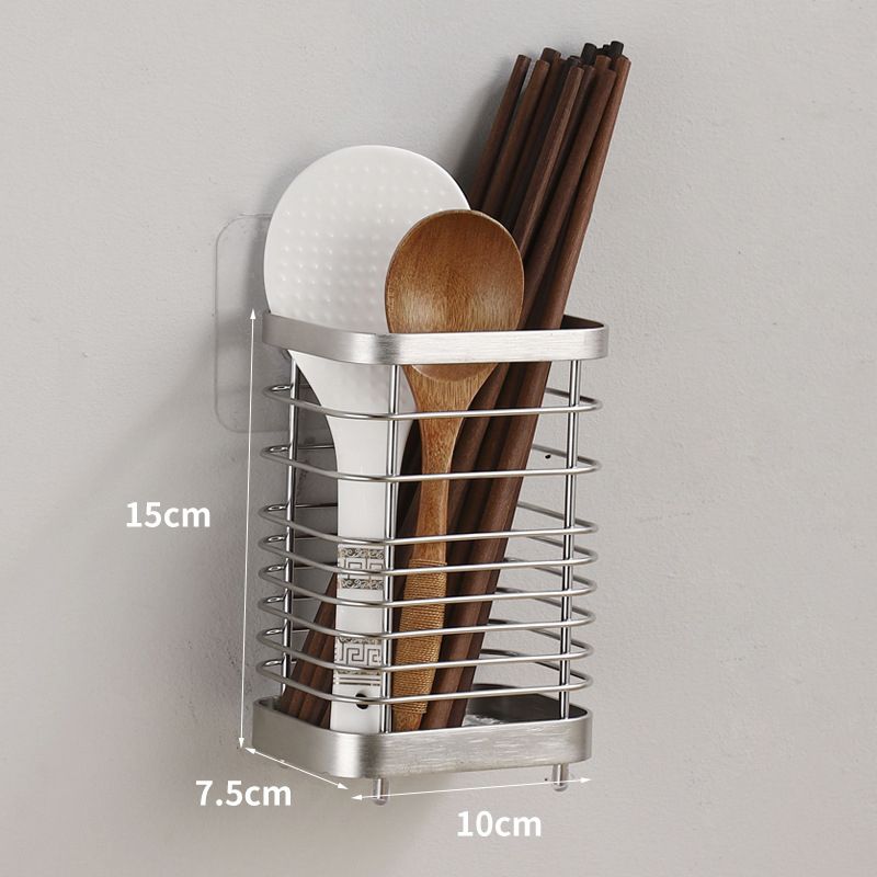 Utensil Holder Drying Rack Stainless Steel Draining Basket Wall Mount No Drilling for Kitchen Chopsticks Large Original Color - Image 6