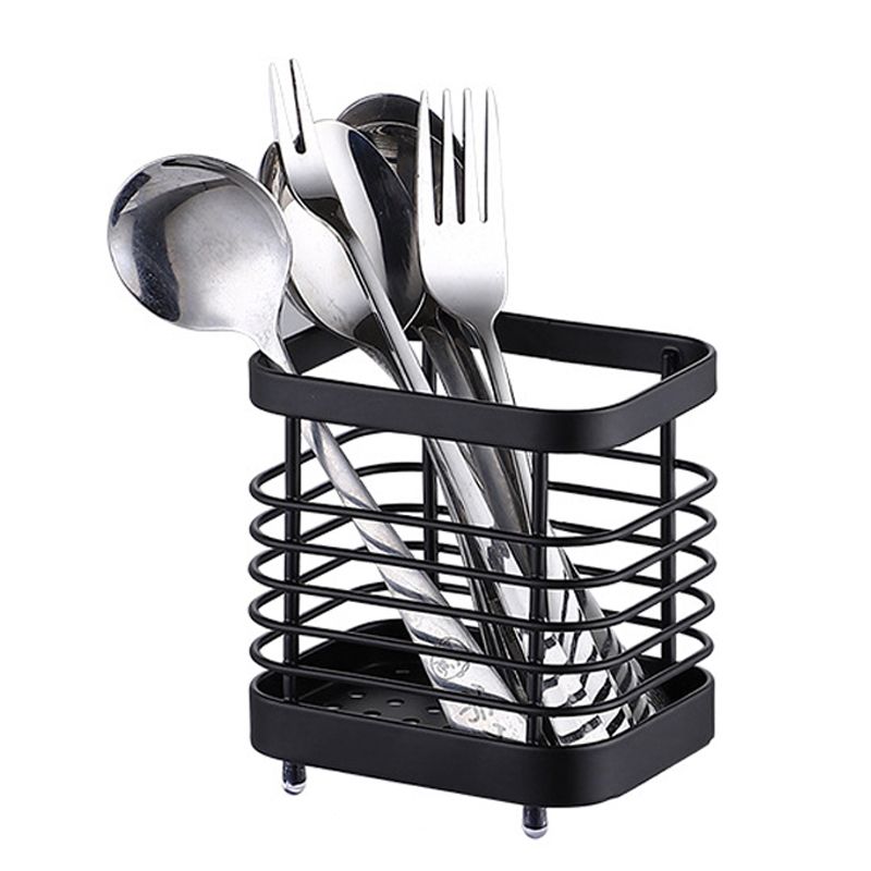 Utensil Holder Drying Rack Stainless Steel Draining Basket Wall Mount No Drilling for Kitchen Chopsticks Small Black - Image 1