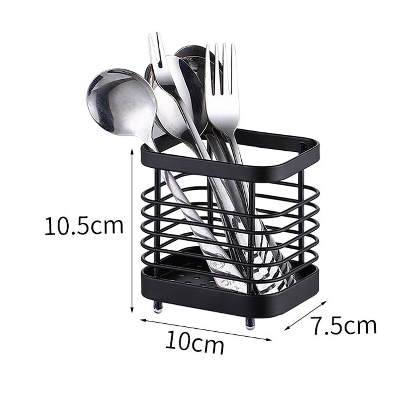 Utensil Holder Drying Rack Stainless Steel Draining Basket Wall Mount No Drilling for Kitchen Chopsticks Small Black - Image 2