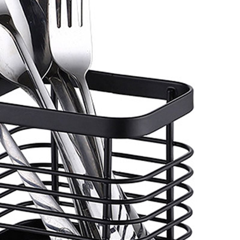 Utensil Holder Drying Rack Stainless Steel Draining Basket Wall Mount No Drilling for Kitchen Chopsticks Small Black - Image 4