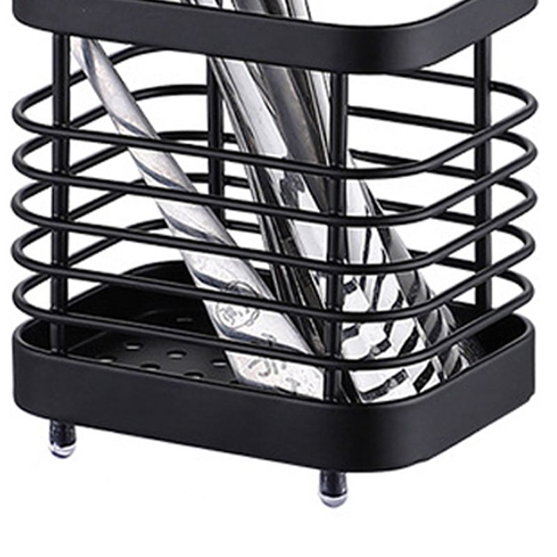 Utensil Holder Drying Rack Stainless Steel Draining Basket Wall Mount No Drilling for Kitchen Chopsticks Small Black - Image 5
