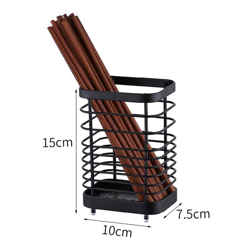 Utensil Holder Drying Rack Stainless Steel Draining Basket Wall Mount No Drilling for Kitchen Chopsticks Large Black - Image 2