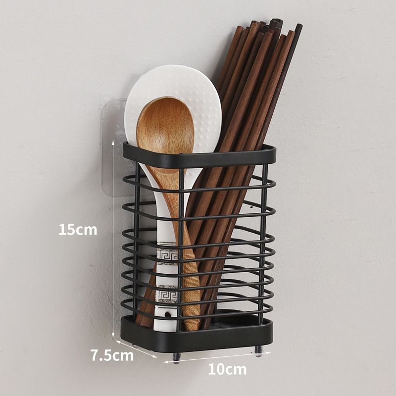 Utensil Holder Drying Rack Stainless Steel Draining Basket Wall Mount No Drilling for Kitchen Chopsticks Large Black - Image 4