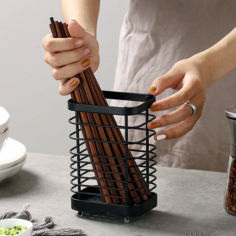 Utensil Holder Drying Rack Stainless Steel Draining Basket Wall Mount No Drilling for Kitchen Chopsticks Large Black - Image 5