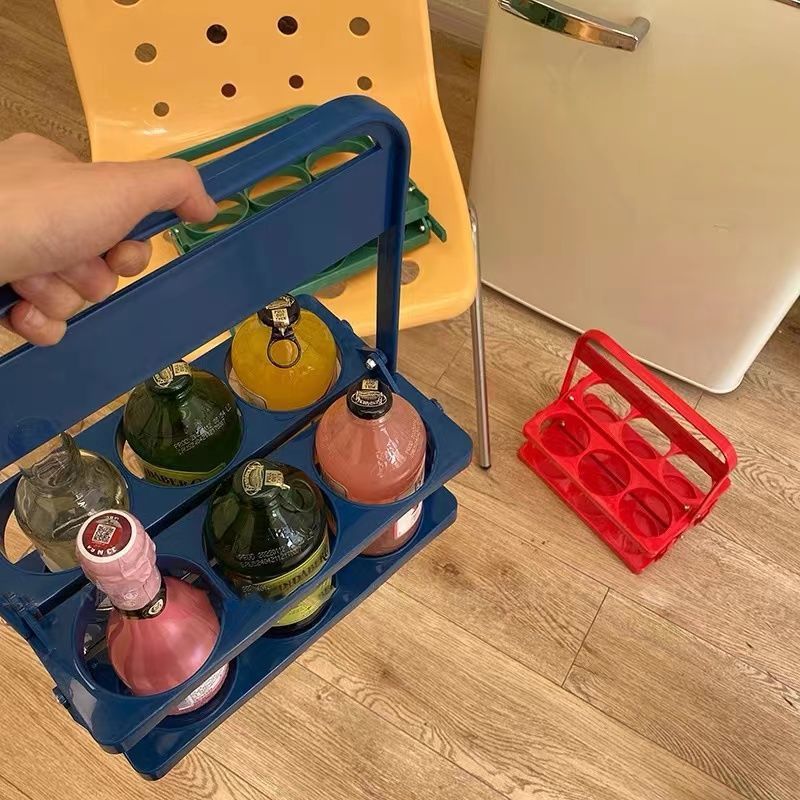 Portable Beer Bottle Rack Pure Color Foldable Beverage Storage Rack Picnic Beer Handle Basket Blue - Image 1