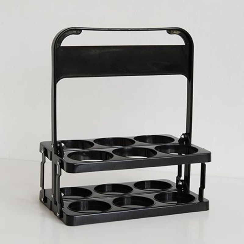 Portable Beer Bottle Rack Pure Color Foldable Beverage Storage Rack Picnic Beer Handle Basket Black - Image 1