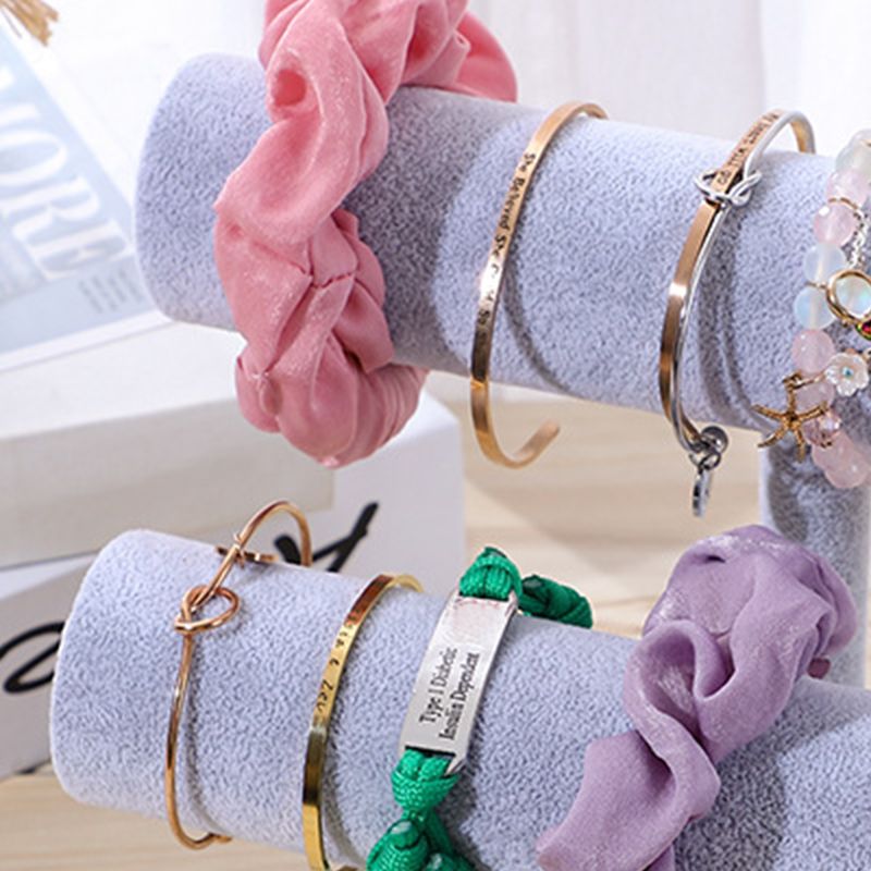 Jewelry Display Stand Simple Fashionable Bracelet Scrunchies Holder for Home Jewelry Store Showcase Grey Double Row - Image 5