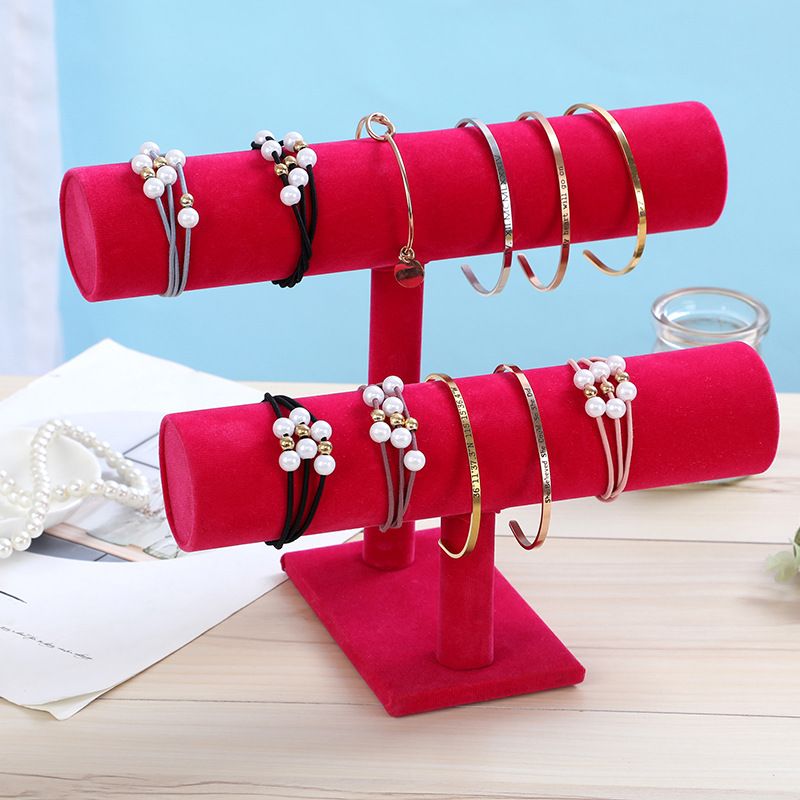 Jewelry Display Stand Simple Fashionable Bracelet Scrunchies Holder for Home Jewelry Store Showcase Rose Red Double Row - Image 1