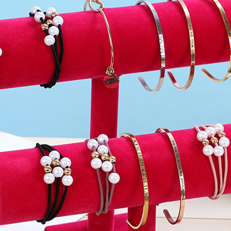 Jewelry Display Stand Simple Fashionable Bracelet Scrunchies Holder for Home Jewelry Store Showcase Rose Red Double Row - Image 3