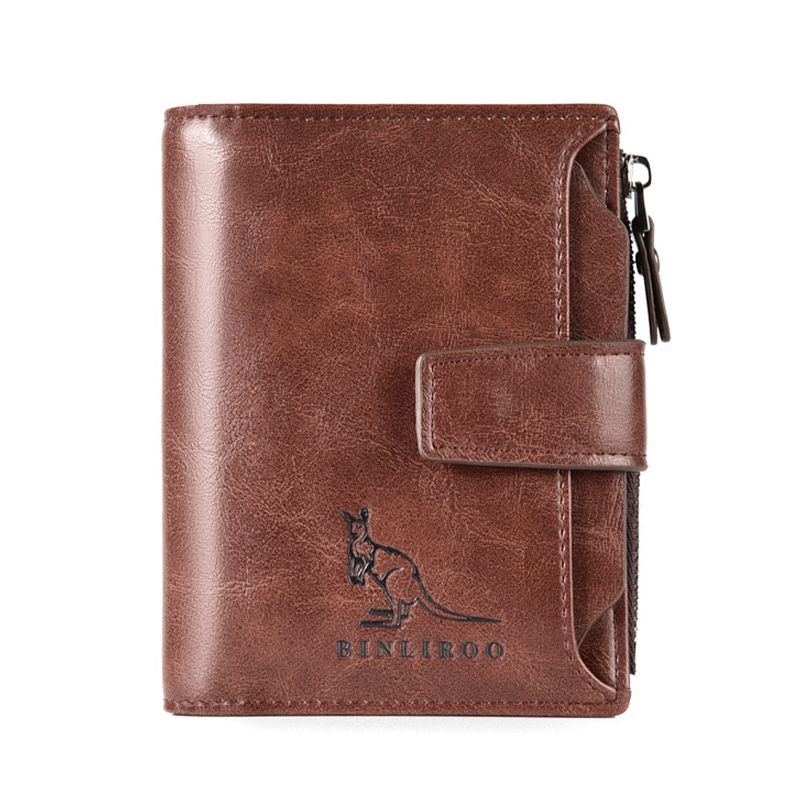 PU Leather Men Wallet Zipper No Degaussing Multi Screens Vertical Vintage Male Wallet for Travelling Working Brown - Image 1