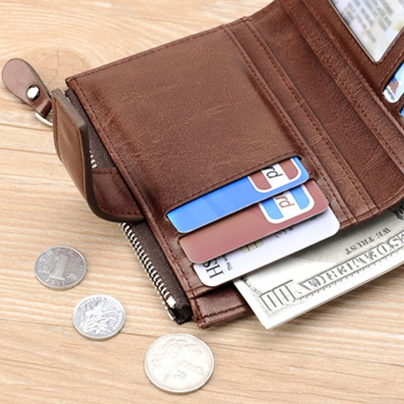 PU Leather Men Wallet Zipper No Degaussing Multi Screens Vertical Vintage Male Wallet for Travelling Working Brown - Image 3
