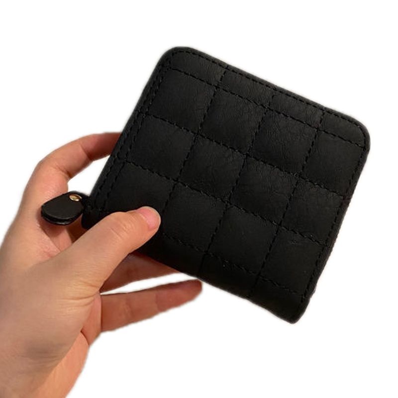 Wallet PU Leather Large Capacity 2 Fold 8 Card Slot Zipper Design for Keys Coins Black - Image 1